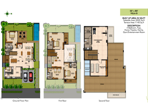 50'x 80' Villa (B) Floor Plan
